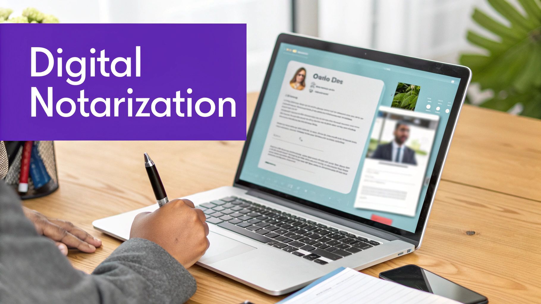 A professional signing a document on a tablet with an eSignature solution