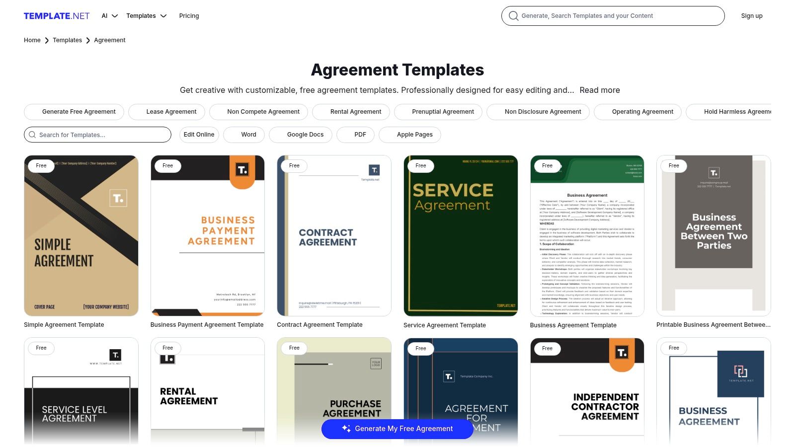 Template.net (Business/Legal Agreements)