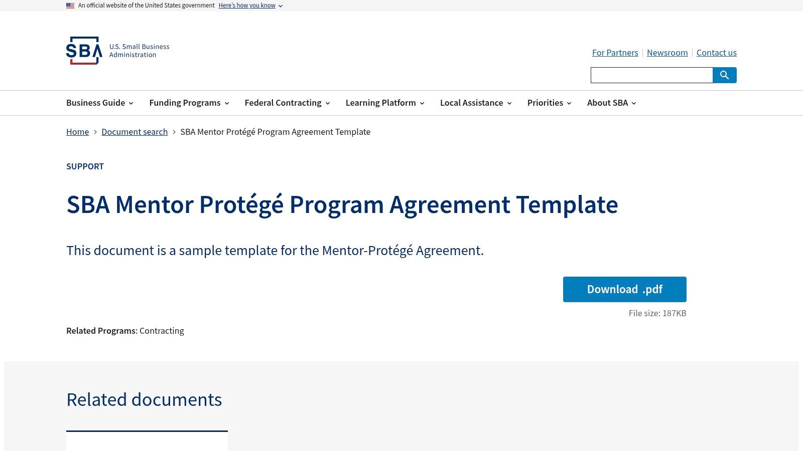 U.S. Small Business Administration (SBA) – Sample Agreements