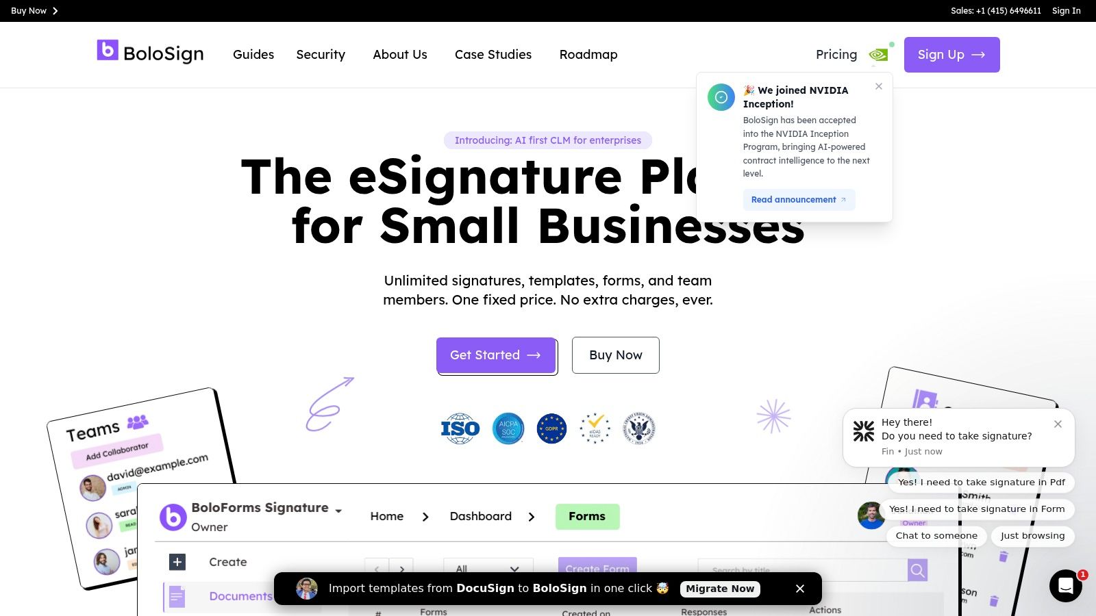 BoloSign Dashboard showing contract management and signature tracking features