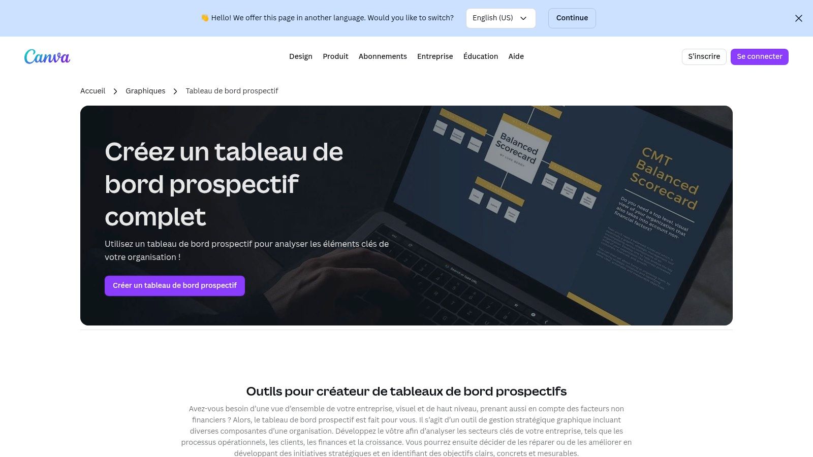 Exemple de tableau de bord de gestion réalisé avec Canva
