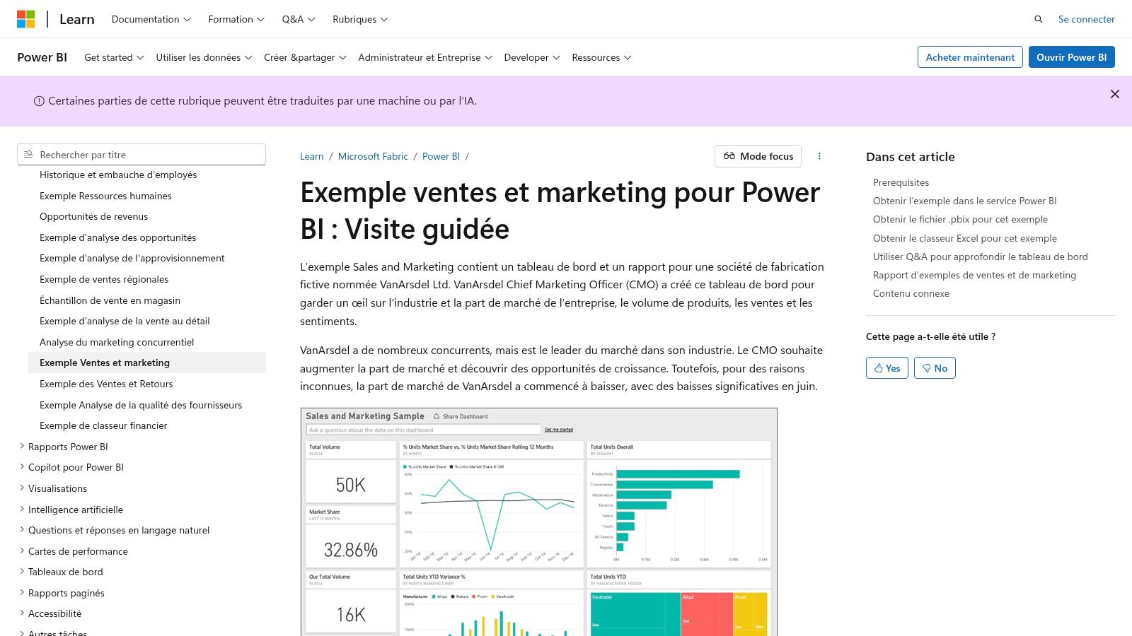 Microsoft Power BI – Exemple "Ventes & Marketing" (template .pbix)