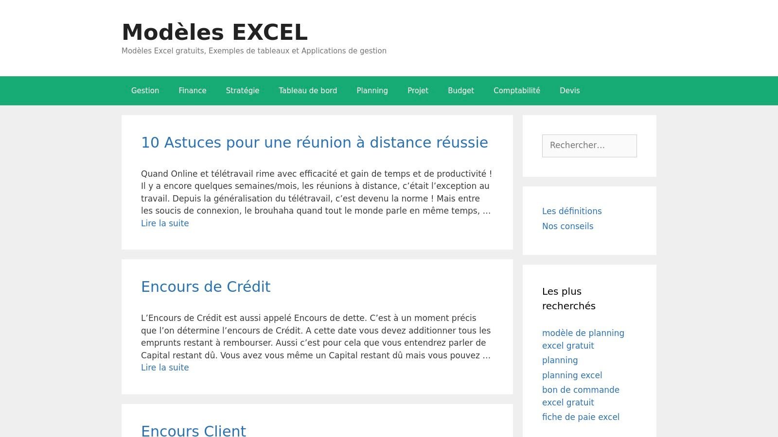 Modèles-Excel.com – Exemples et modèles Excel FR