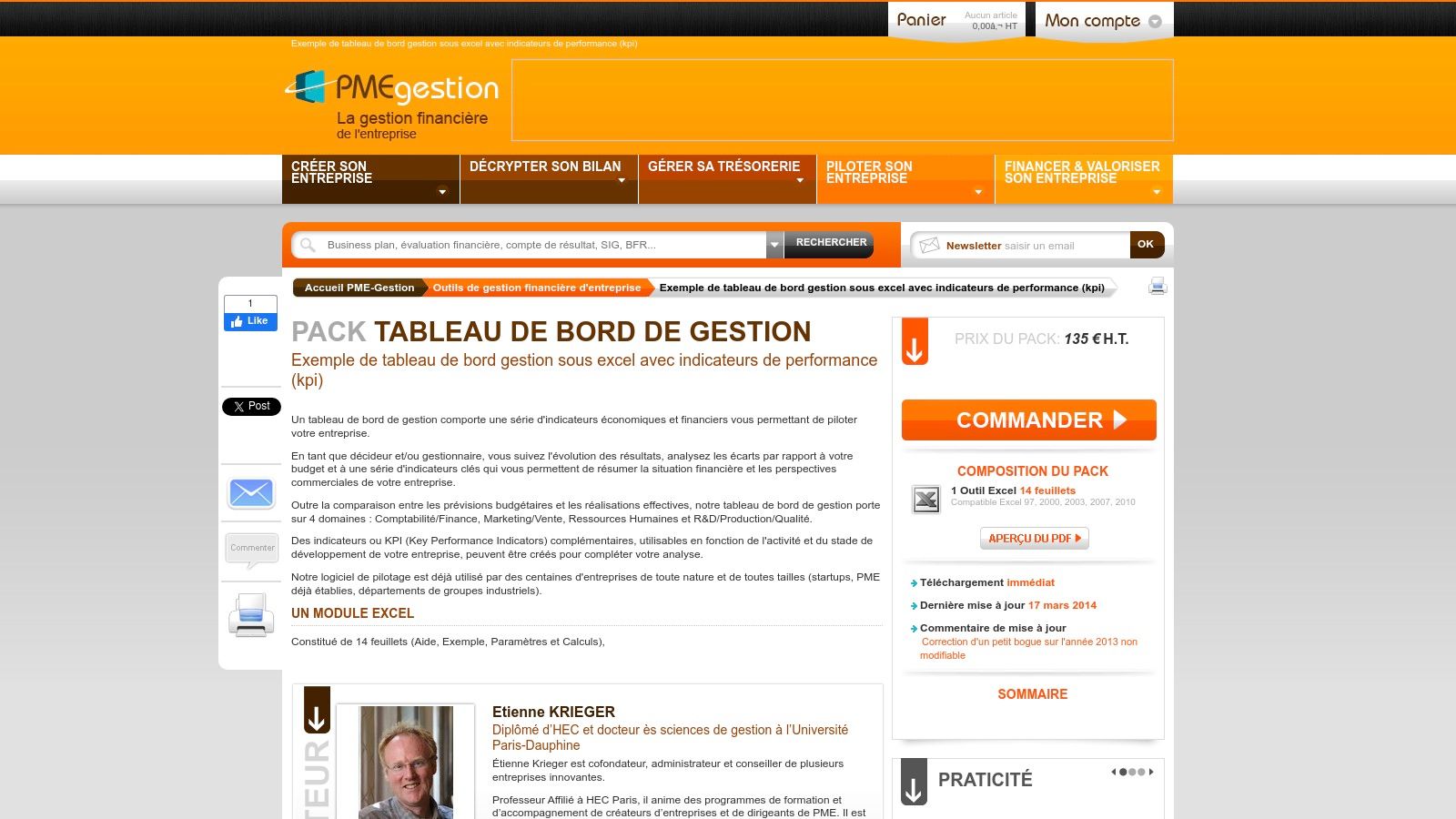 Exemple de tableau de bord de gestion sur Excel proposé par PME-Gestion