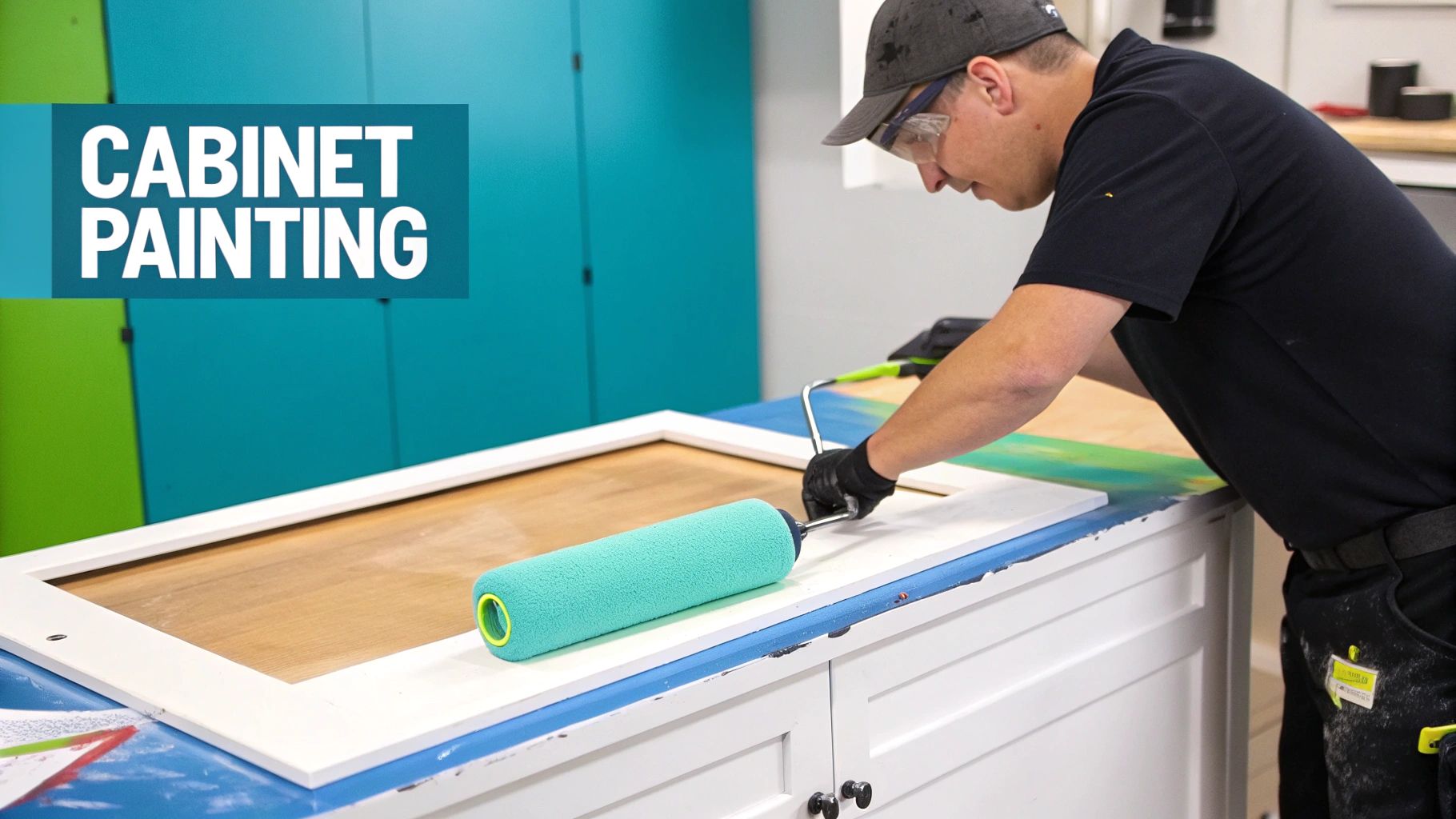 Freshly painted kitchen cabinets in a crisp white finish