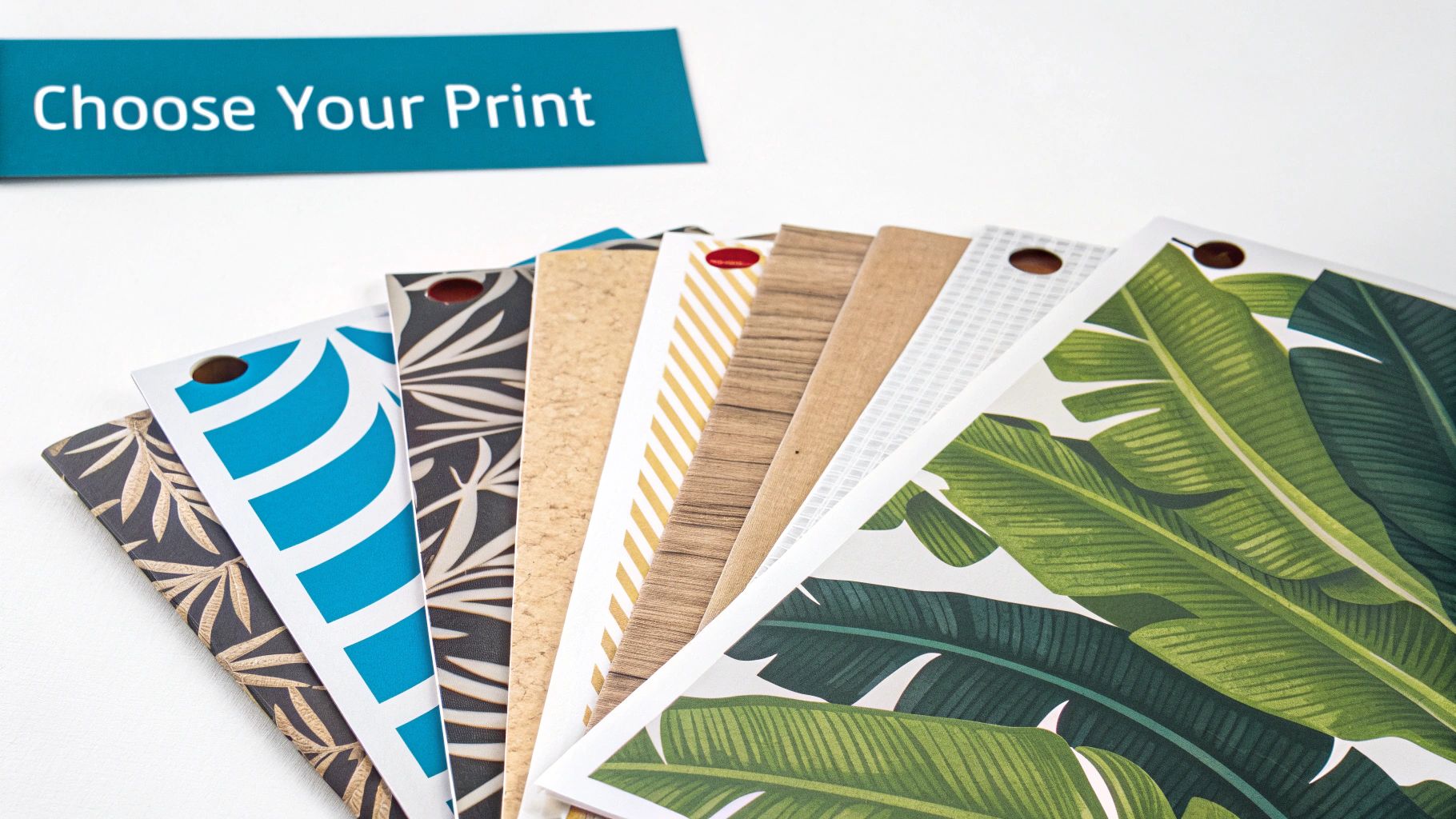 A dining room with a bold, large-scale banana leaf wallpaper feature wall