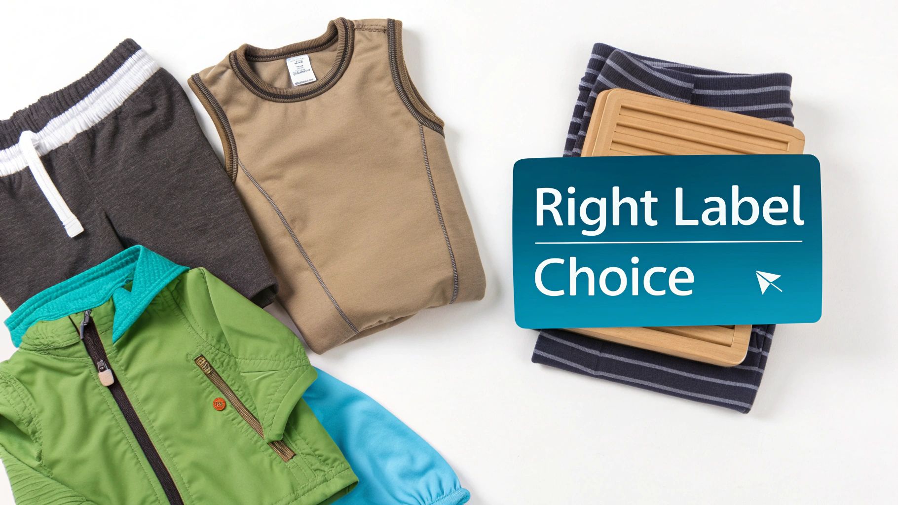 Person carefully applying an iron-on name label to a child's blue jumper