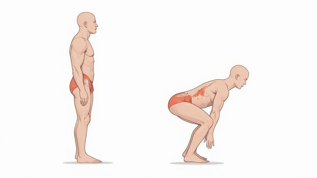 A woman performing a low impact strength training exercise at home with a resistance band.