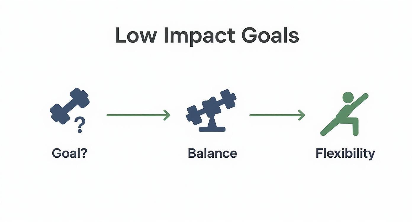 Infographic about low impact exercise equipment for seniors