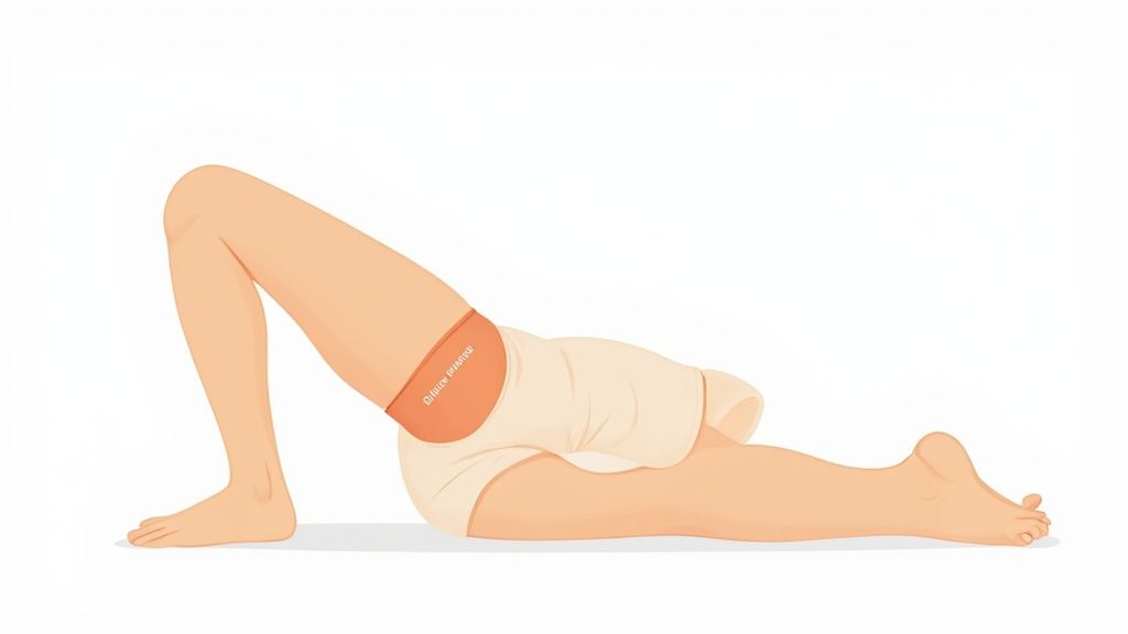 An illustration of a person lying down, performing a figure-four glute stretch.
