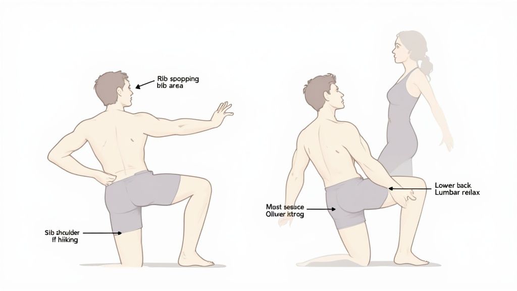 A person correcting their form during a Pilates reformer exercise.