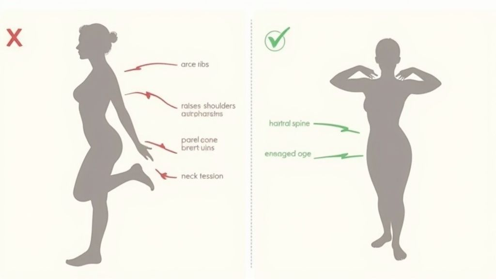 A person on a Pilates mat, carefully adjusting their form.