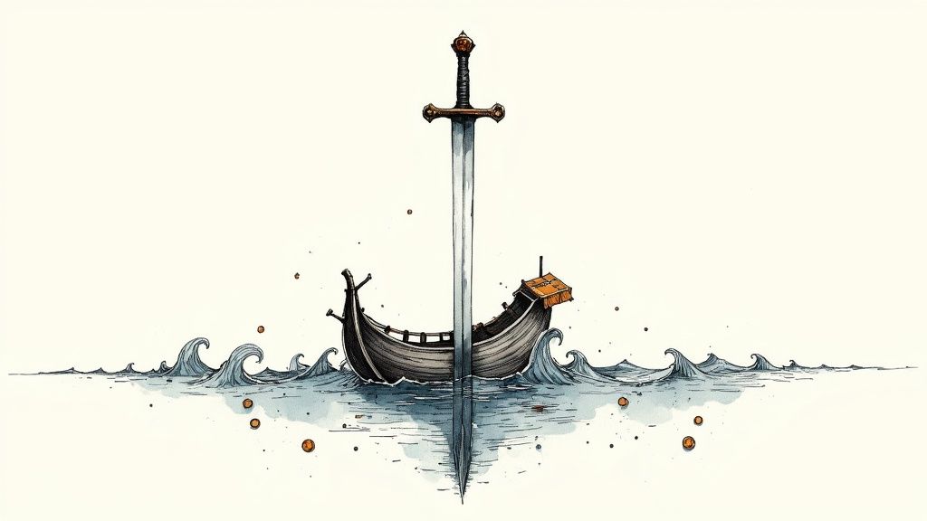 A stylized book cover for Radiant Angel, featuring a silhouette of New York City's skyline against a dramatic, glowing orange and red sky, with a dark figure of a man in the foreground looking on. The title "Radiant Angel" is prominently displayed. The background color is #F8F3ED.