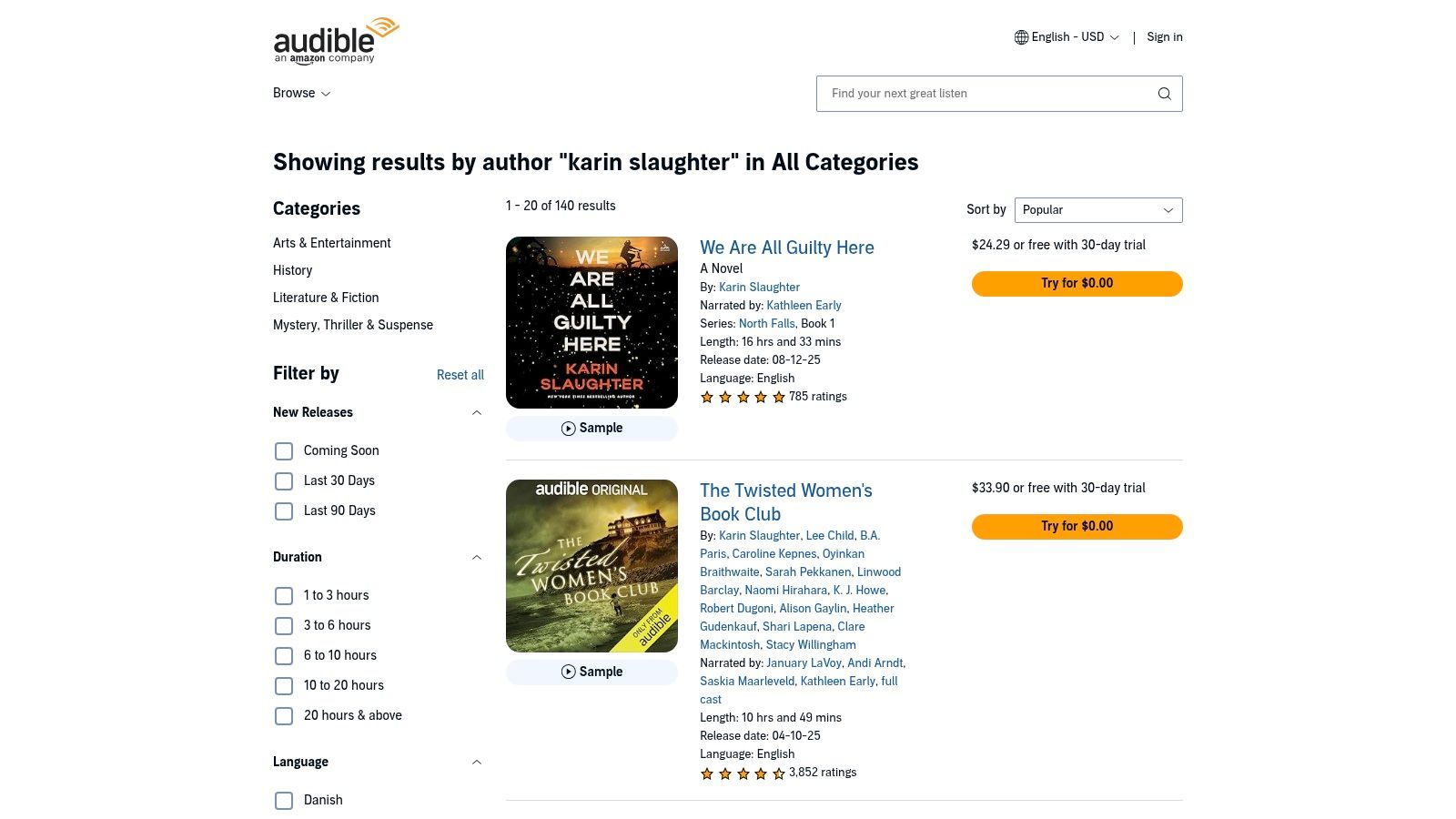 Audible (Amazon) — Karin Slaughter audiobooks