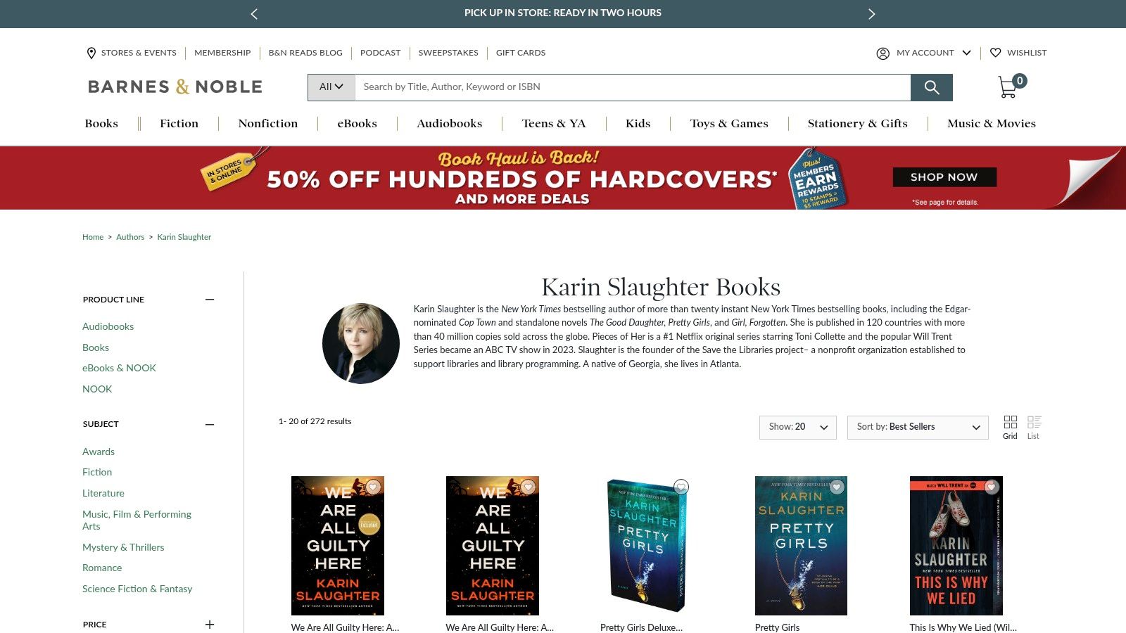 Barnes & Noble — Karin Slaughter listings with 'in order' guidance