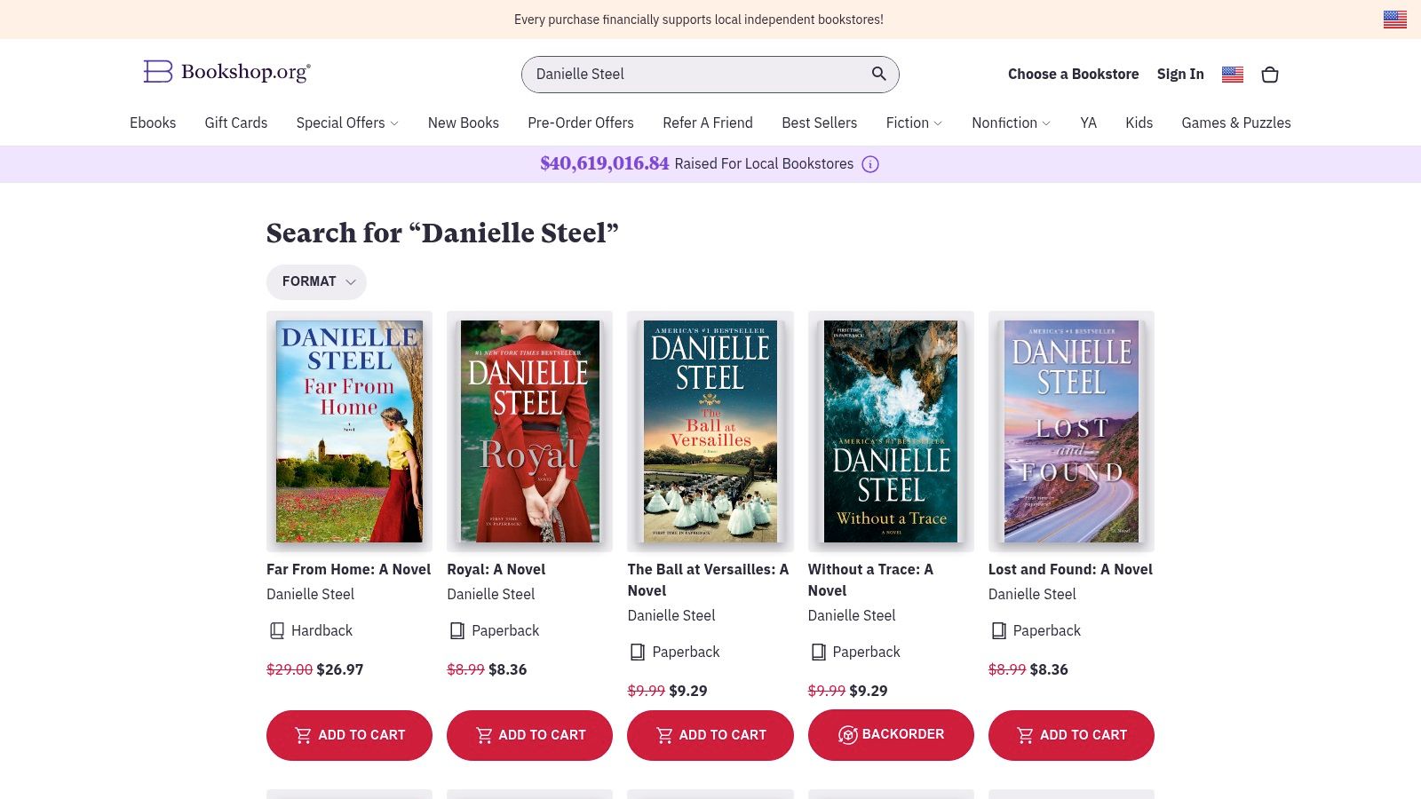 Bookshop.org – Danielle Steel (supports local bookstores)