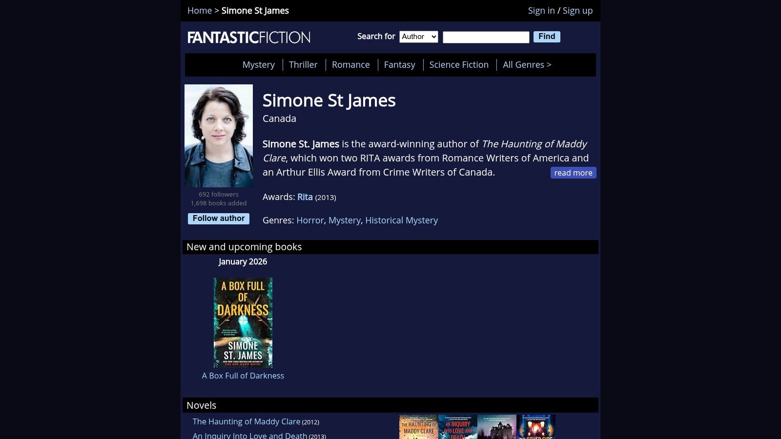 FantasticFiction — Simone St. James Author Page
