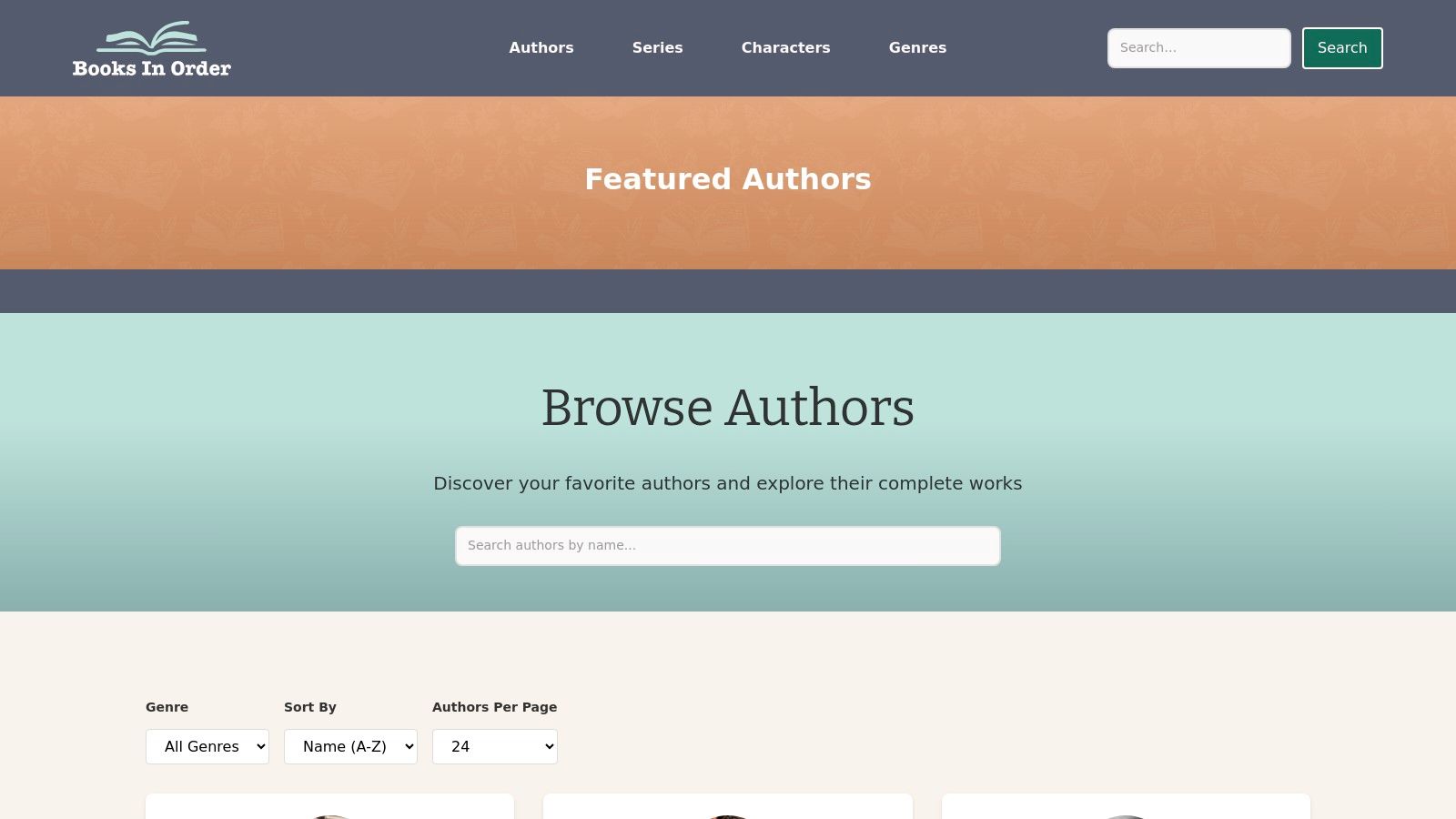 Authors page on the Books In Order website