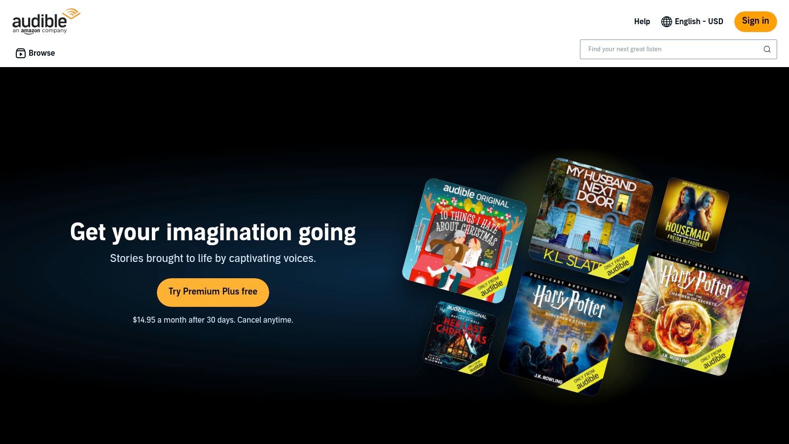 The Lady Emily series page on Audible, showcasing the audiobook collection for listeners.