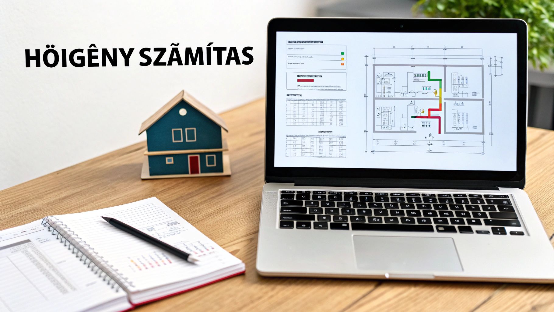 Egy mérnök, aki egy fűtési rendszer tervrajzát vizsgálja egy tableten, a háttérben csővezetékek láthatók.