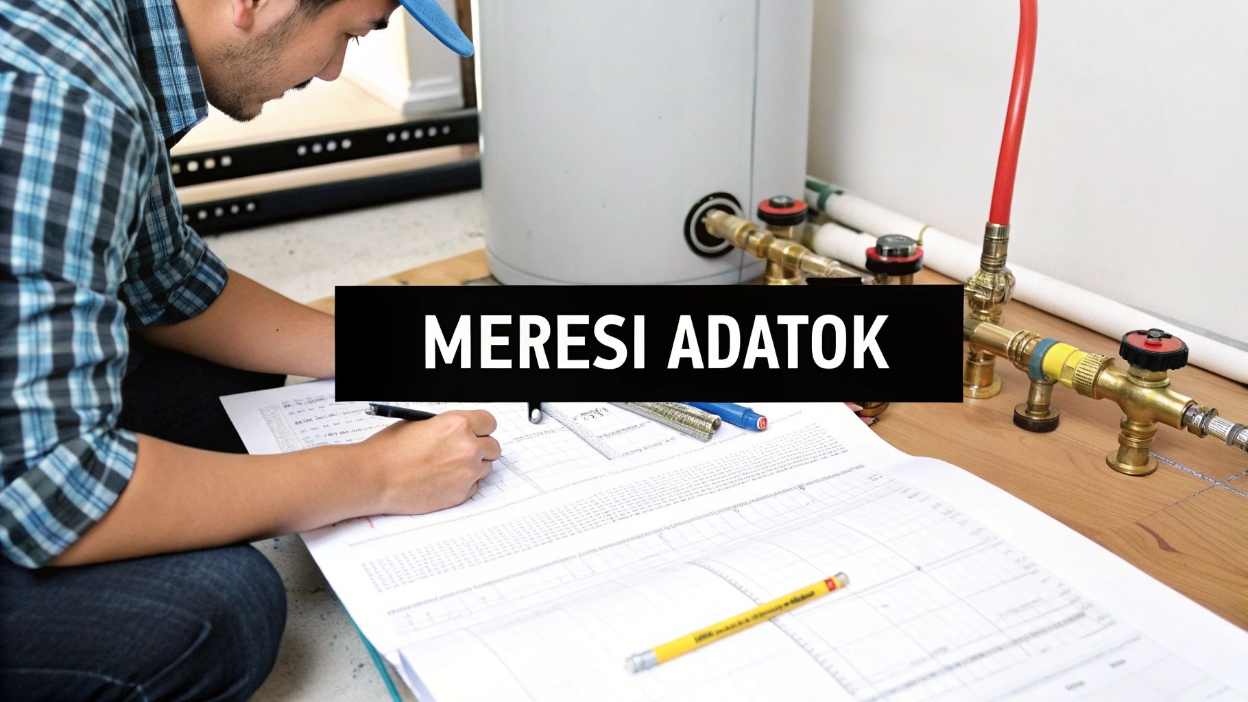 Szerelvények és nyomásmérő óra egy fűtési rendszer csővezetékén