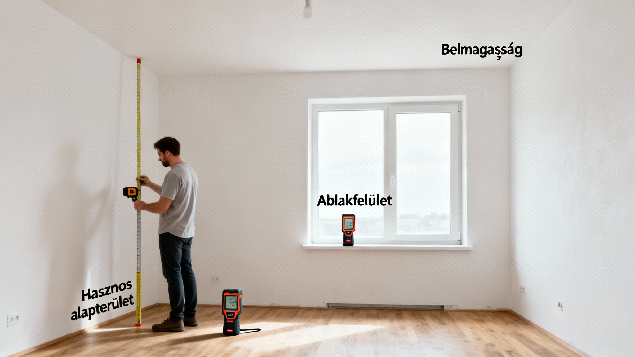 Hőmérő és mérőszalag