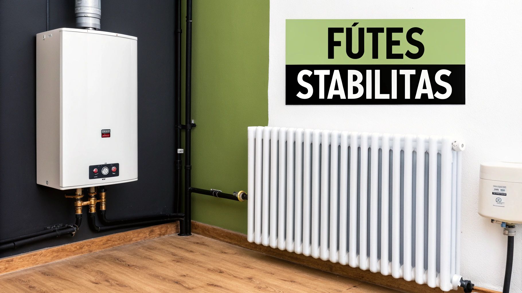 Tágulási tartály egy kazánházban, a fűtési rendszer csövei között