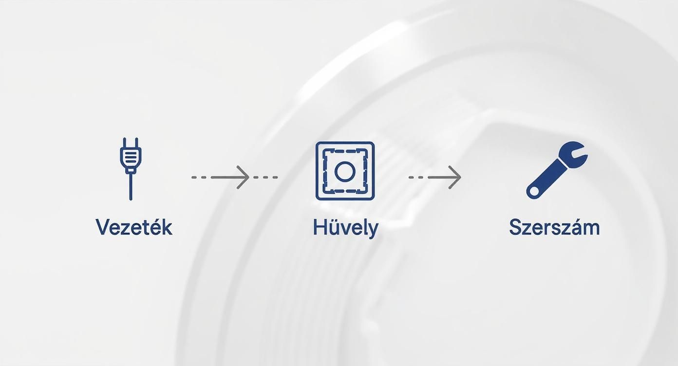 Infografika, ami bemutatja a vezeték, az érvéghüvely és a présszerszám kiválasztásának folyamatát.