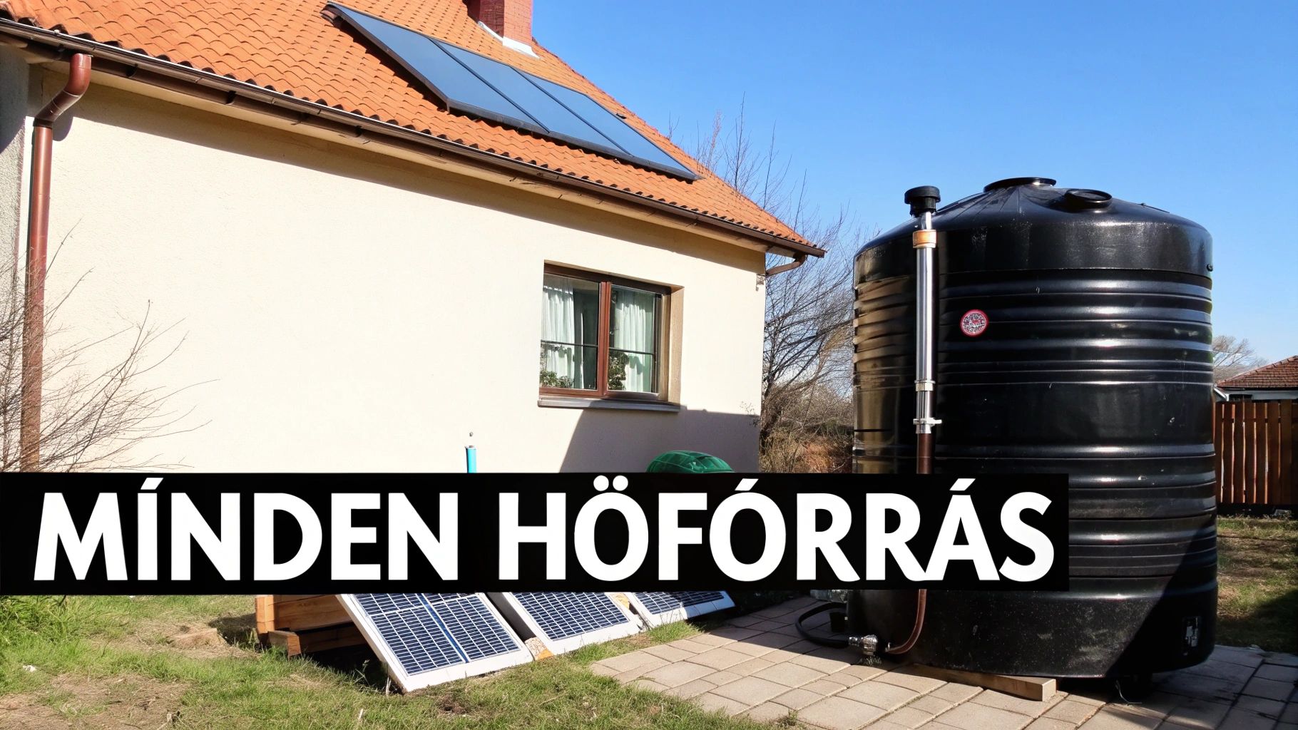 Egy 1000 literes puffertartály, amely összeköti a kazánt, hőszivattyút és napkollektort a ház fűtési rendszerével.