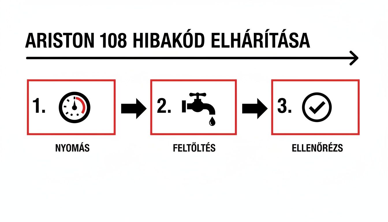 Ariston 108 hibakód elhárítása: nyomás ellenőrzése, feltöltés és rendszer ellenőrzése lépésről lépésre.