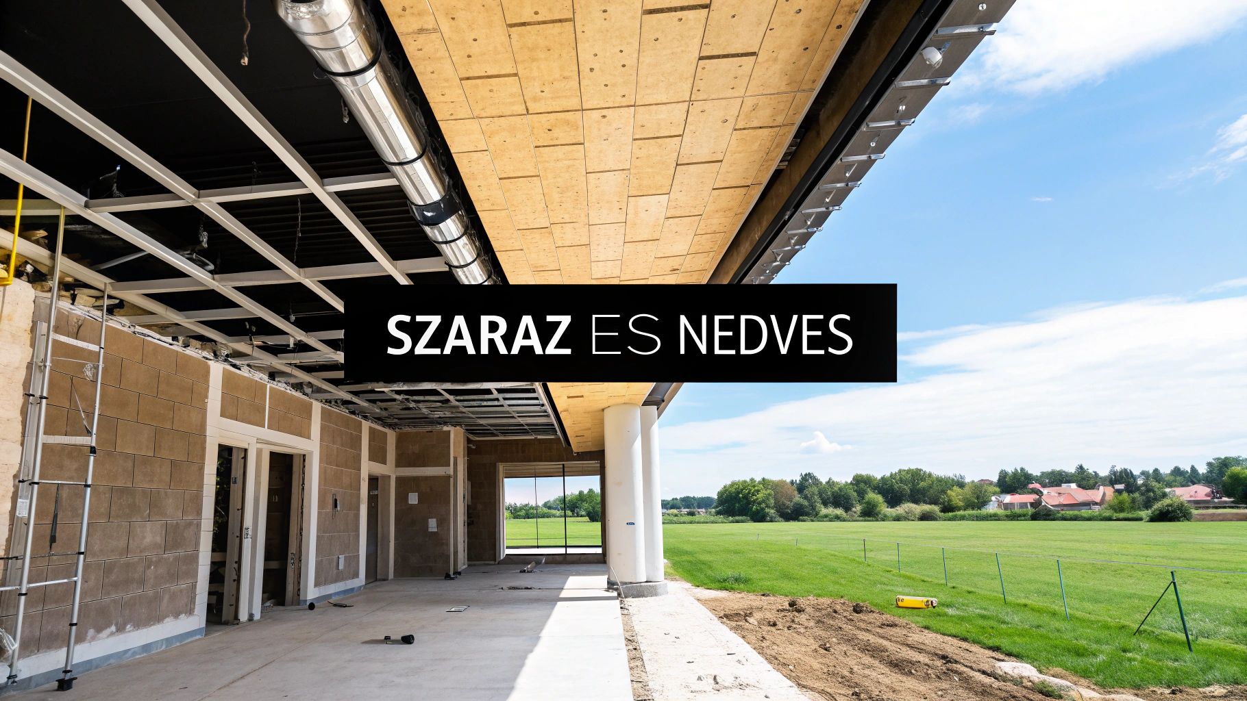 Modern mennyezetfűtés csőrendszer telepítés alatt