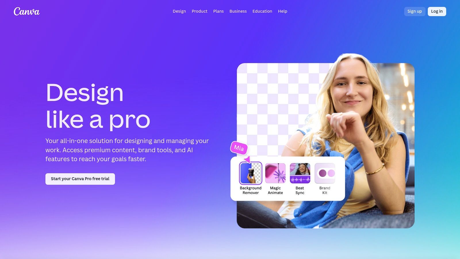 Canva (Pro) showcasing its design interface with templates for various social media formats.