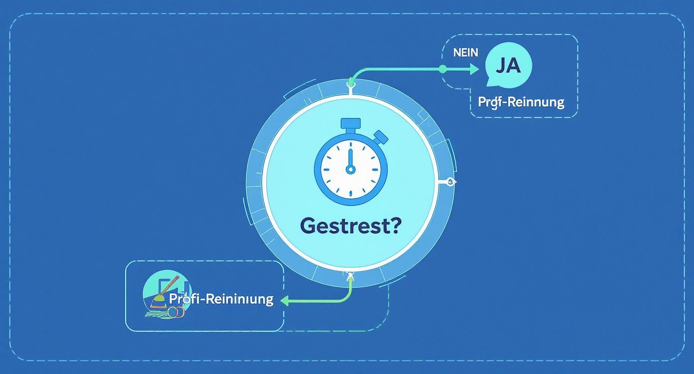 Flussdiagramm mit der Frage 'Gestrest?', das zu einer 'Profi-Reinigung' führt.
