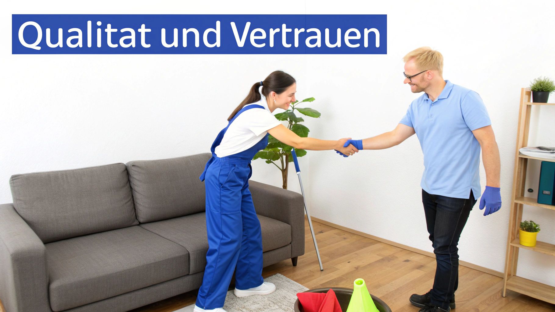 Eine Haushaltshilfe in Uniform poliert sorgfältig eine Glasoberfläche und spiegelt Professionalität und Liebe zum Detail wider