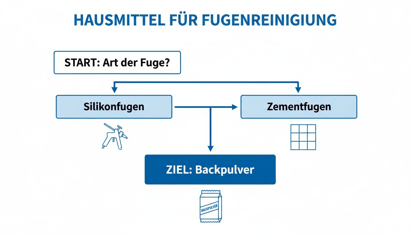Flussdiagramm zur Fugenreinigung: Hausmittel Backpulver für Silikon- und Zementfugen.