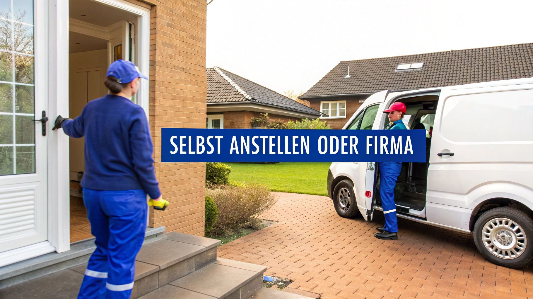 Eine professionelle Reinigungskraft in Uniform poliert eine Glasoberfläche in einem Büro