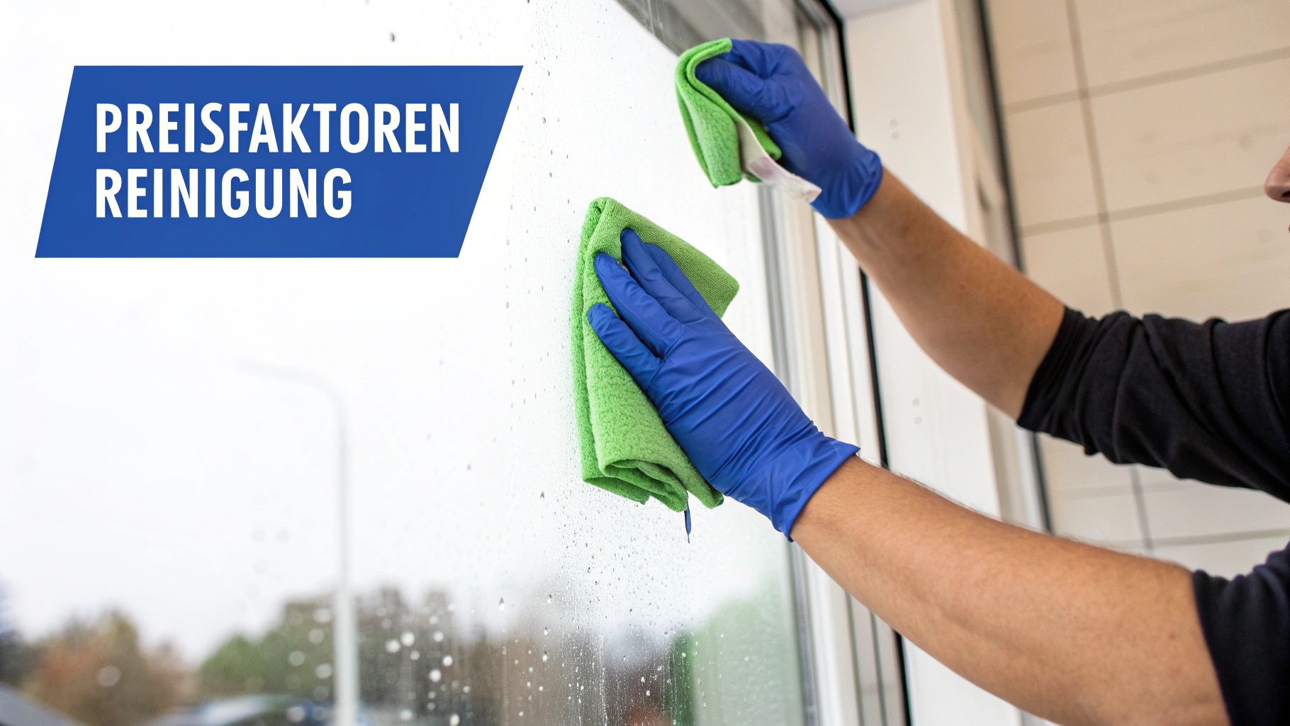 Eine Person reinigt professionell ein Fenster