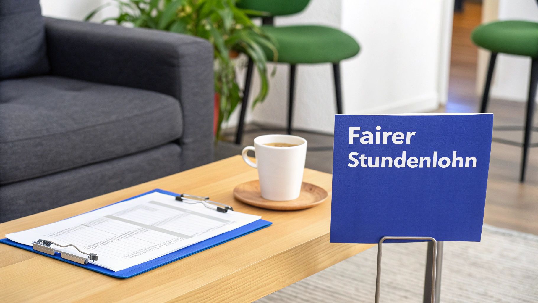 Eine Reinigungskraft putzt sorgfältig ein Fenster in einem modernen Bürogebäude in der Schweiz