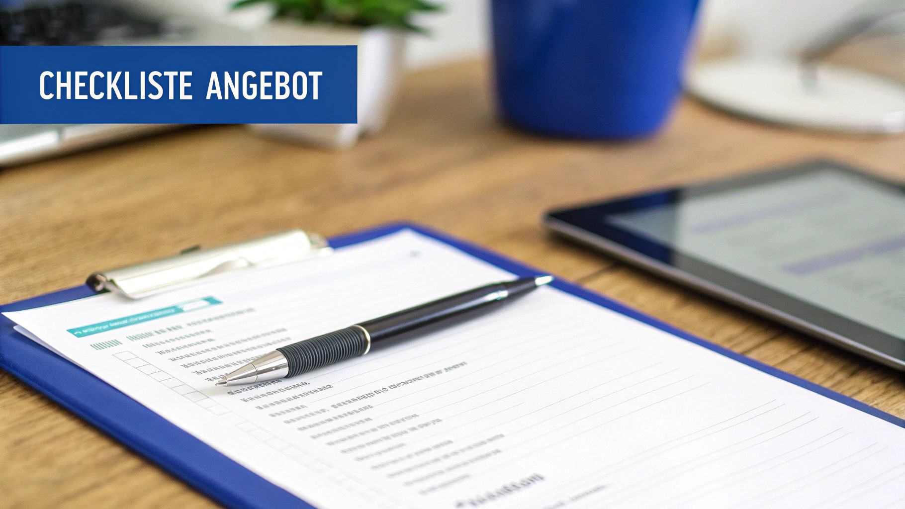 Eine Person mit Handschuhen hakt Punkte auf einer Checkliste ab, im Hintergrund ist eine saubere Wohnung zu sehen