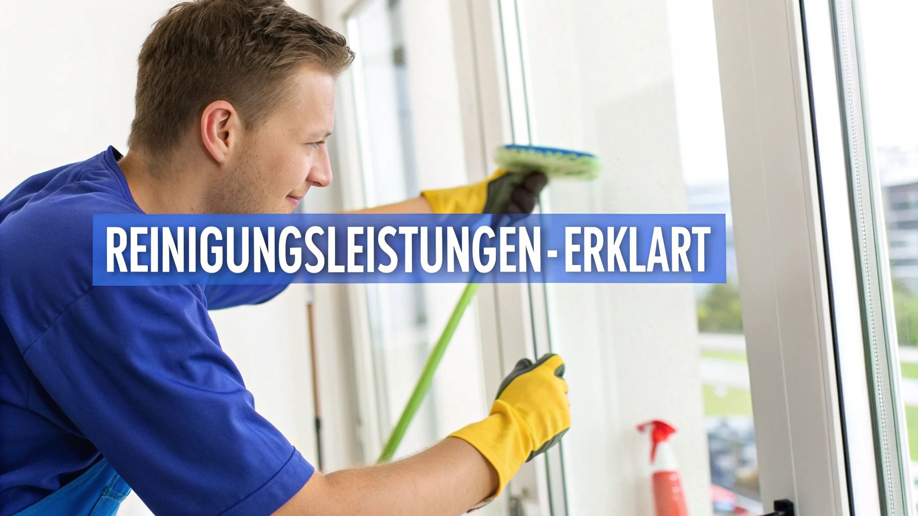 Eine Fachkraft führt eine professionelle Fensterreinigung in einem St. Galler Bürogebäude durch