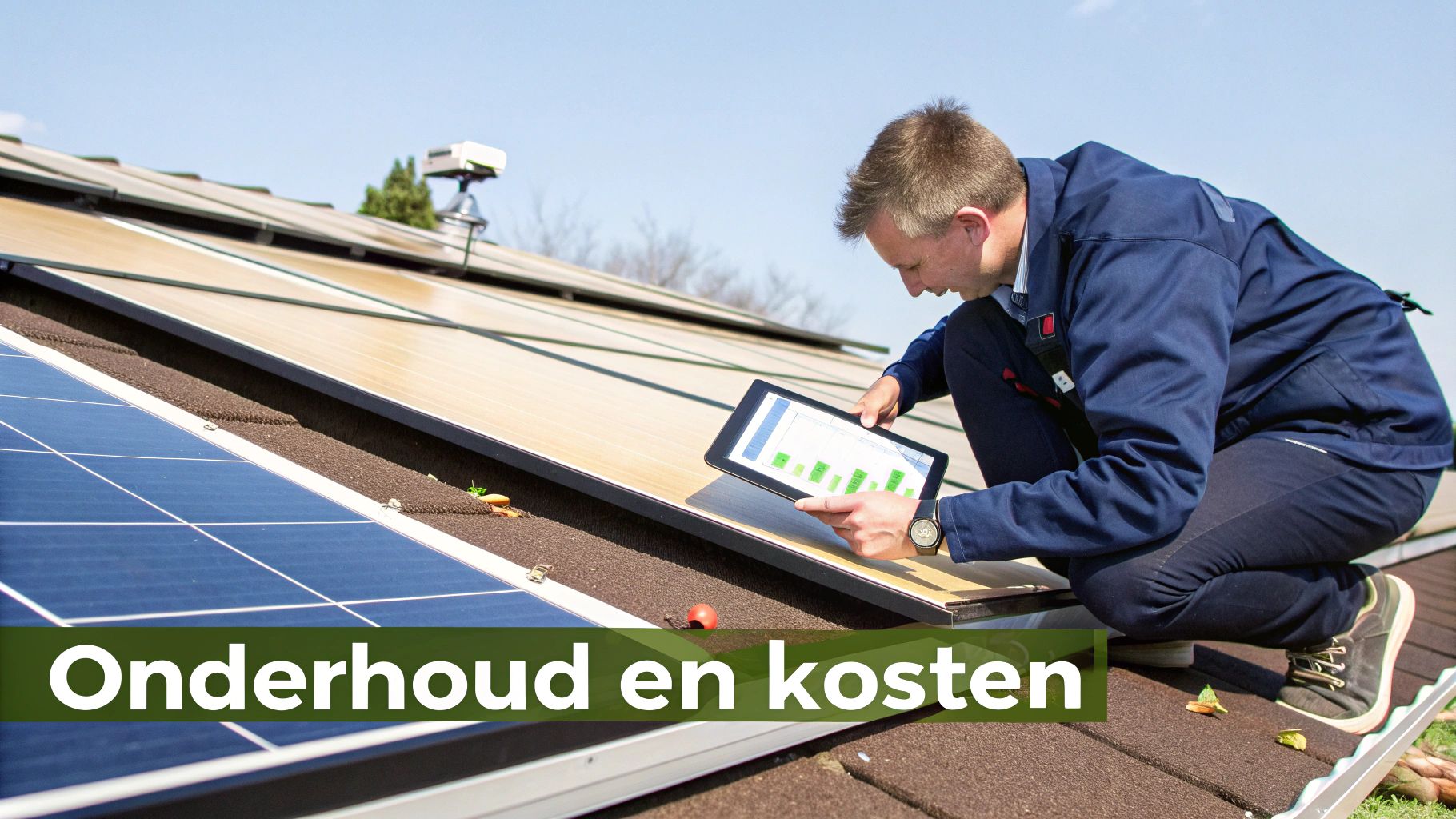 Zonnepanelen op plat dak die onderhoud nodig hebben