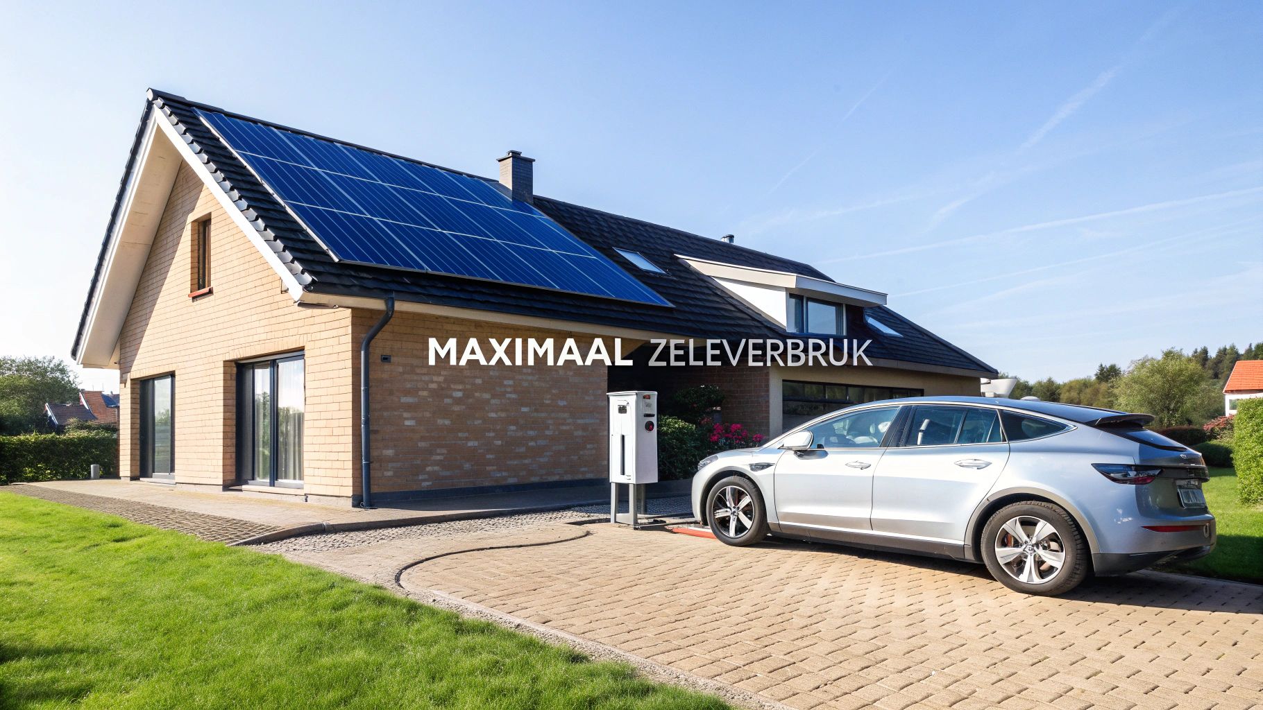 Een zonnige dag met zonnepanelen op het dak die maximaal energie produceren