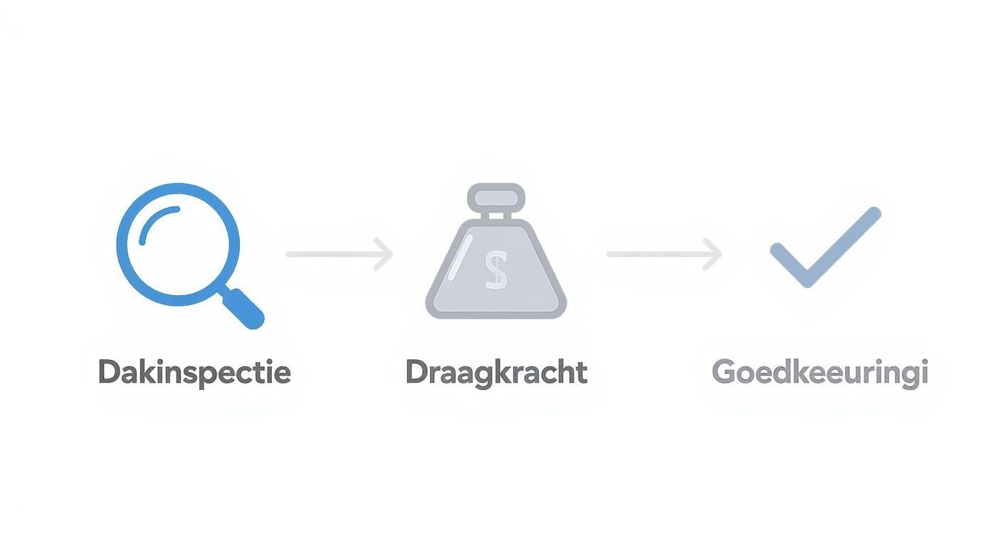 Proces van dakinspectie, draagkrachtberekening en goedkeuring voor zonnepanelen installatie op plat dak