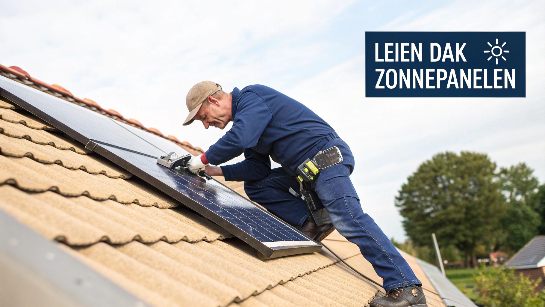 Montage van zonnepanelen op leien dak