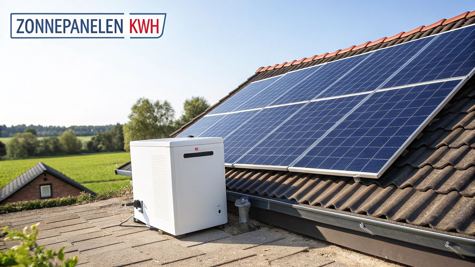 Zonnepanelen en een thuisbatterij op een modern huis.