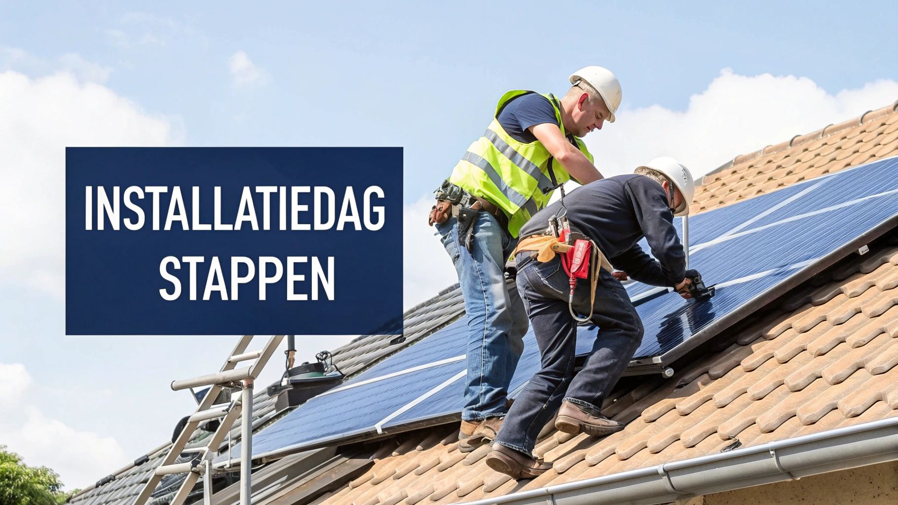 Team van Sun4Power dat zonnepanelen installeert op een dak