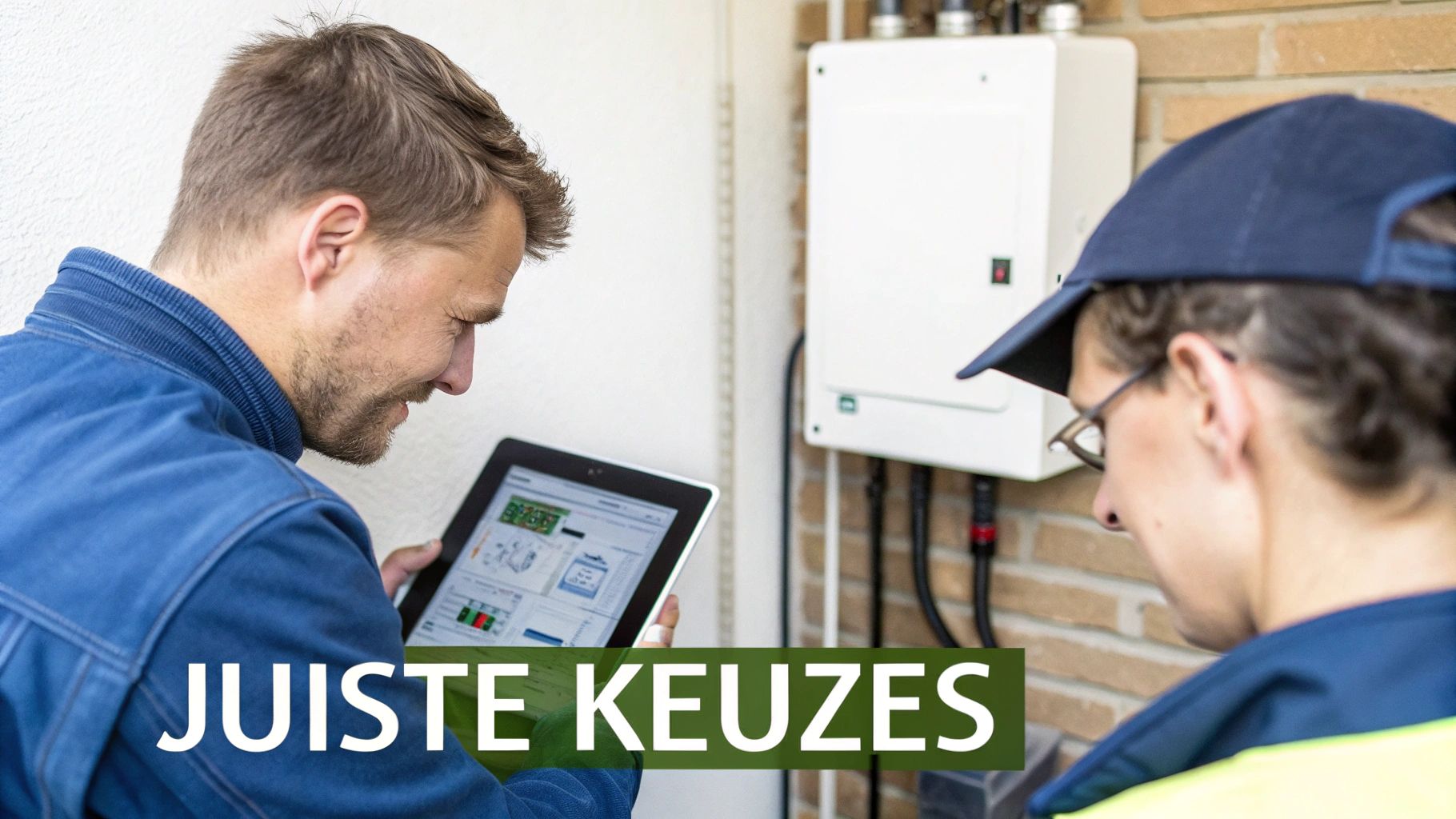 Een technicus inspecteert de componenten van een hybride omvormer en batterijsysteem.