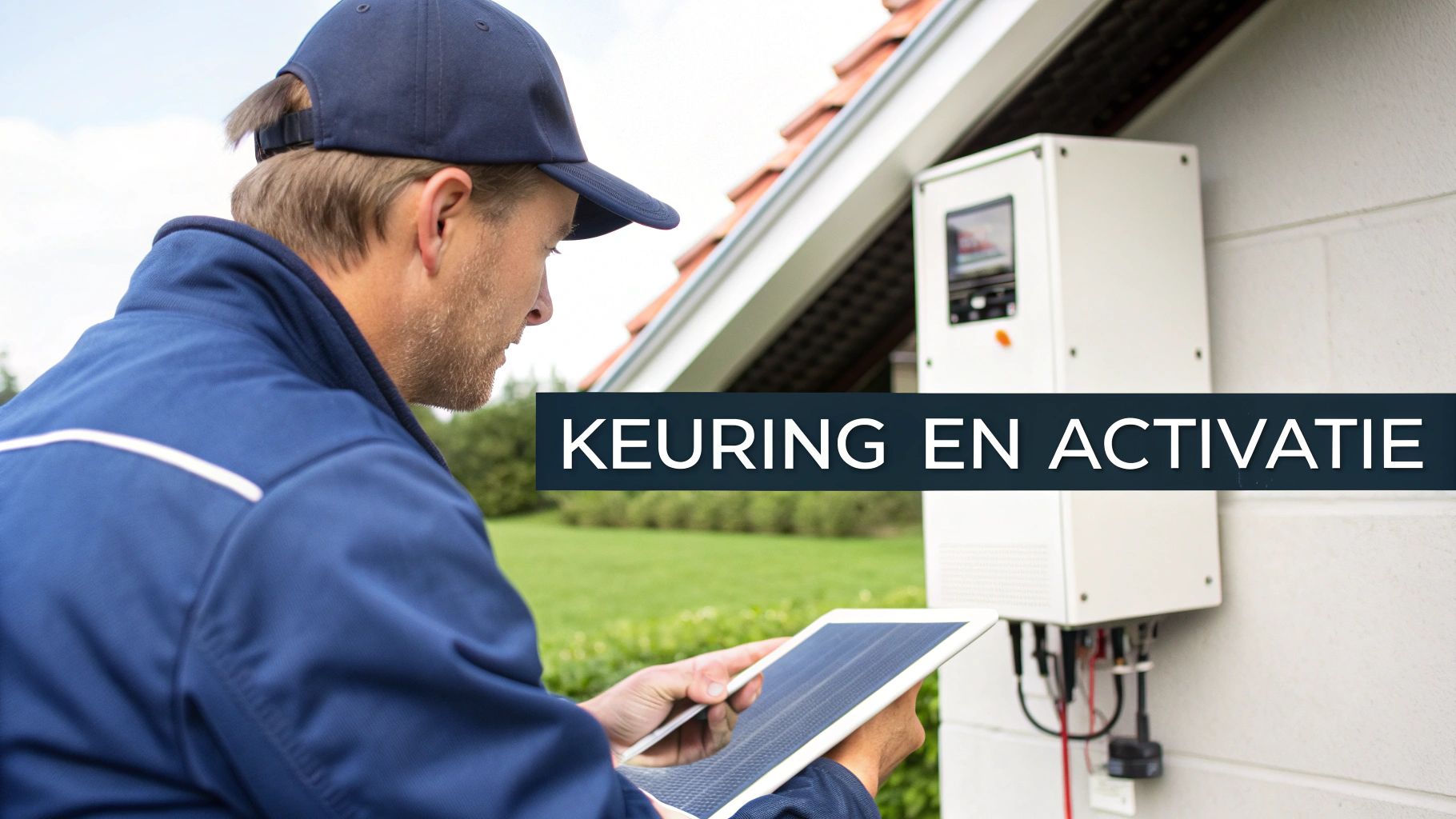 Een technicus die een zonnepaneelinstallatie controleert