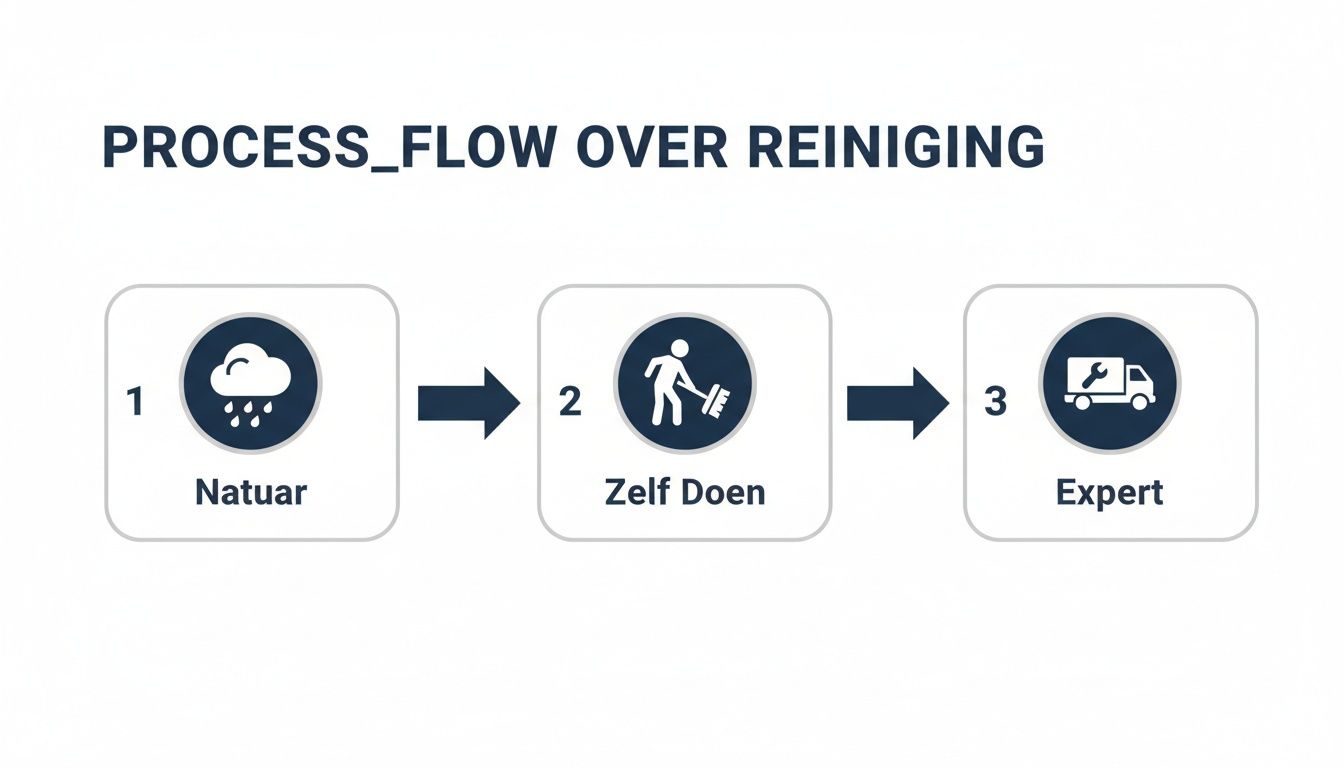Een stroomschema over reiniging met stappen zoals natuurlijke reiniging, zelf doen en hulp van een expert.