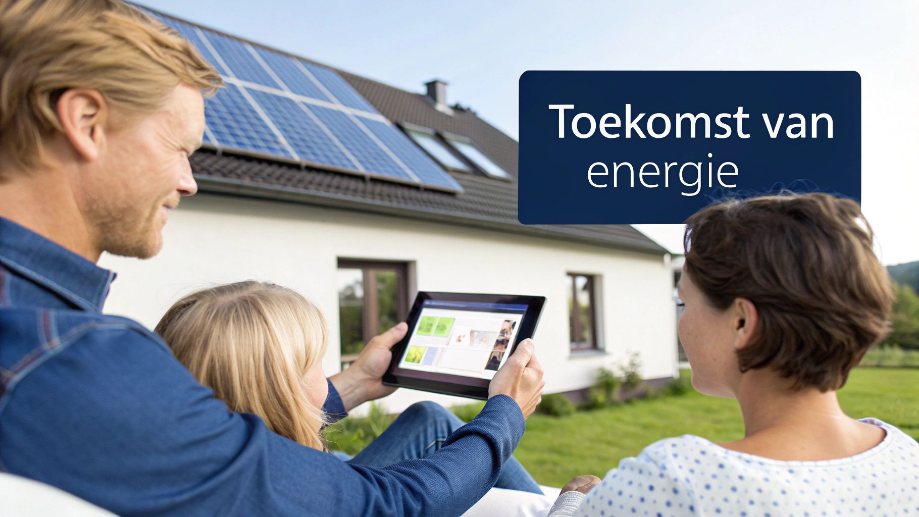 Moderne woning met zonnepanelen die de slimme energiemarkt symboliseren